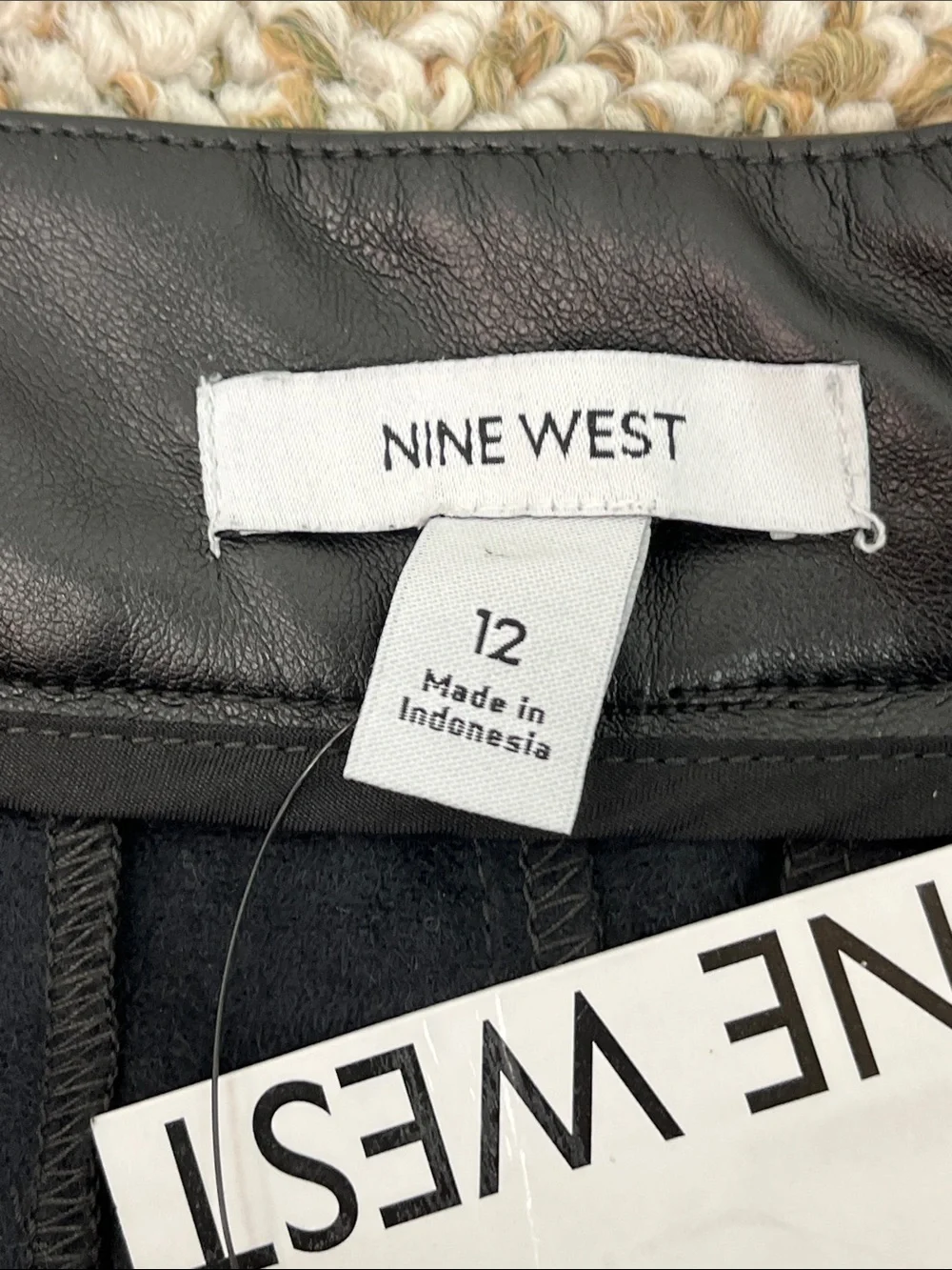 NINE WEST FAUX LEATHER MINERAL BLACK WIDE LEG PLEATED PANTS SZ 12 NWT